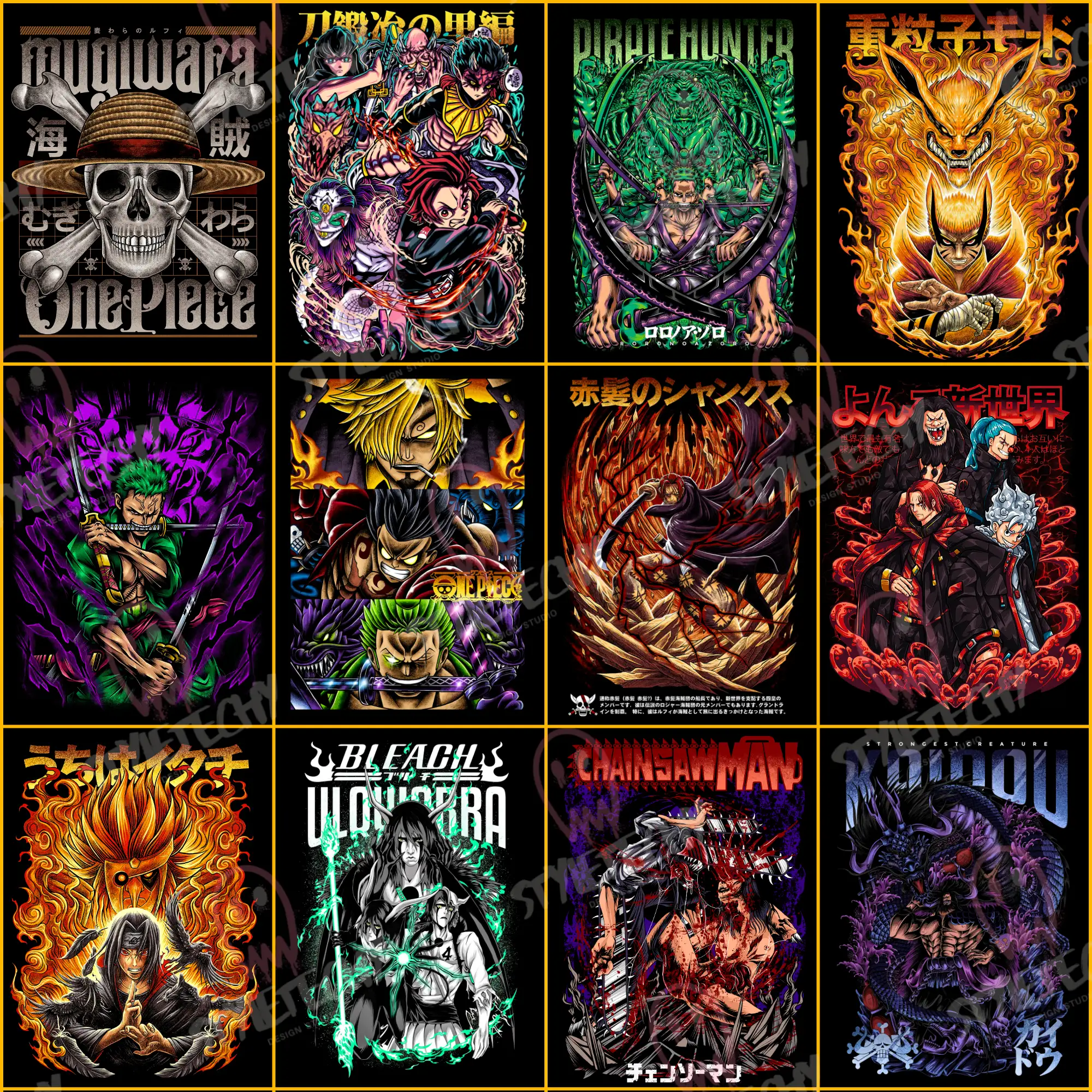 85+ Legendary Anime Halftone T-Shirt Design Bundle (PNG) - Image 8